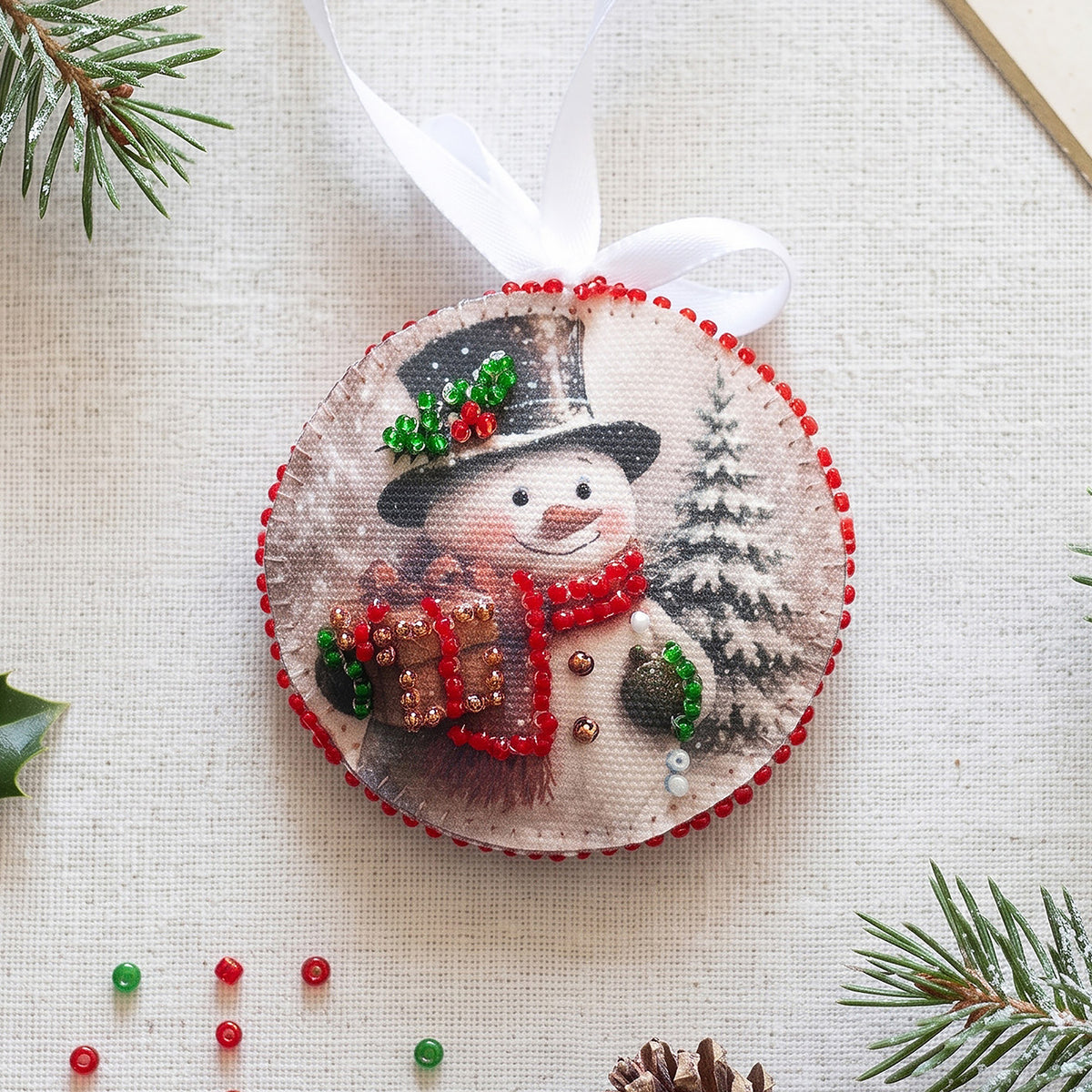 Perlen-Stickset Weihnachtsanhänger • Weihnachtsmann & Schneemann