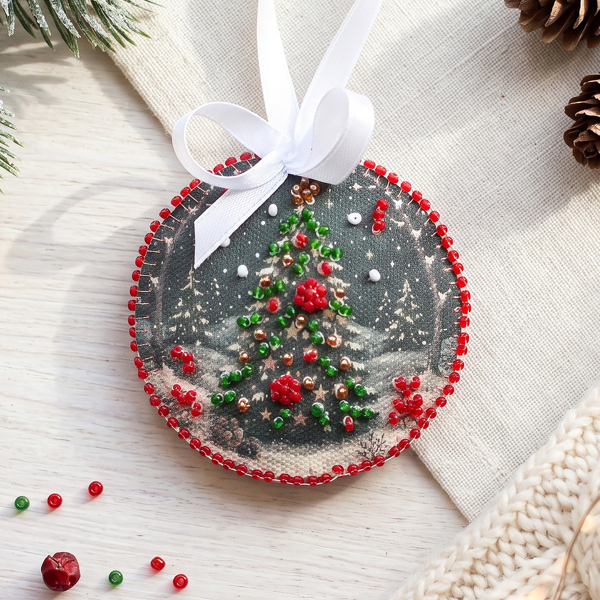 Kit broderie de perles suspension de Noël • Renne & sapin de Noël