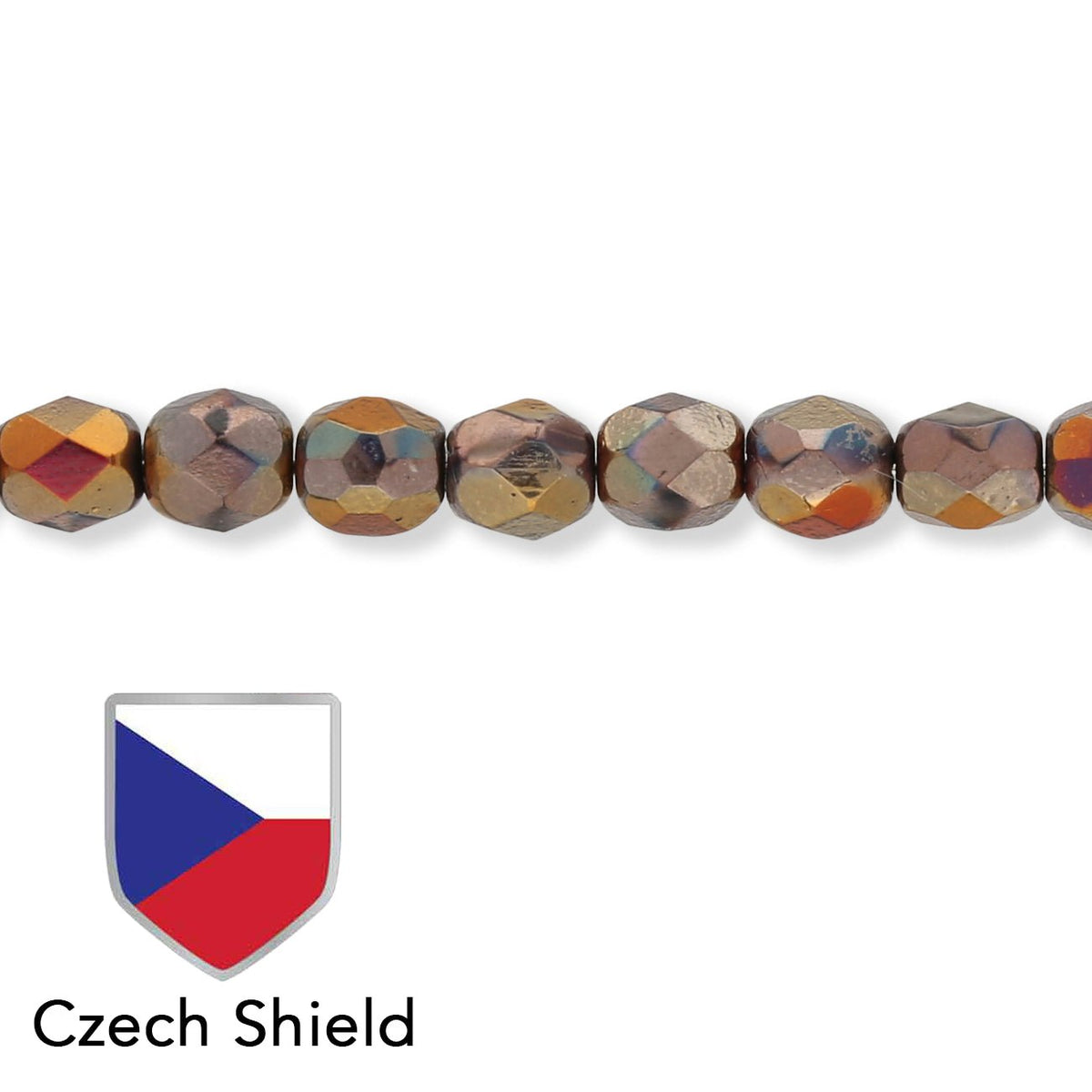 Fire polished 4 mm Glasperlen - Czech Shield - Jet Full Sliperit - PerlineBeads SA