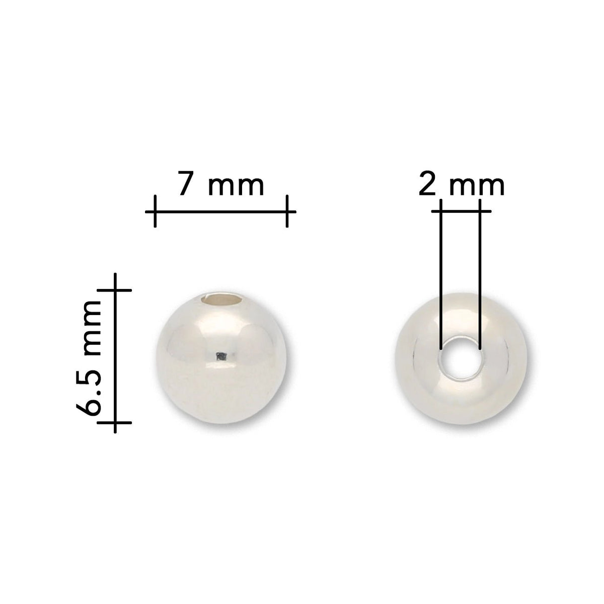 Metallperlen Silberfarben – Ø 7 mm – Grossloch (10 Stück) - PerlineBeads SA