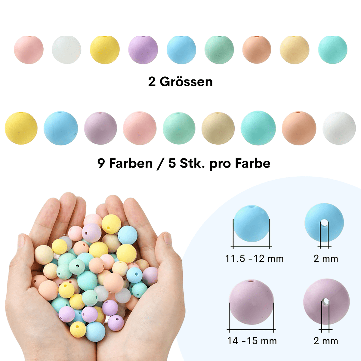 Pastell Perlenset – 90-teilig, 9 Farben - PerlineBeads SA