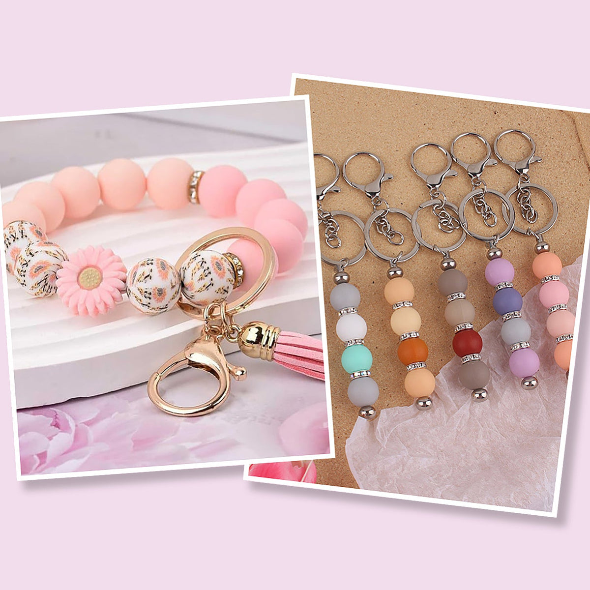 Schlüsselanhänger DIY-Set – Gänseblümchen, Hot Pink, 89-teilig + Faden - PerlineBeads SA