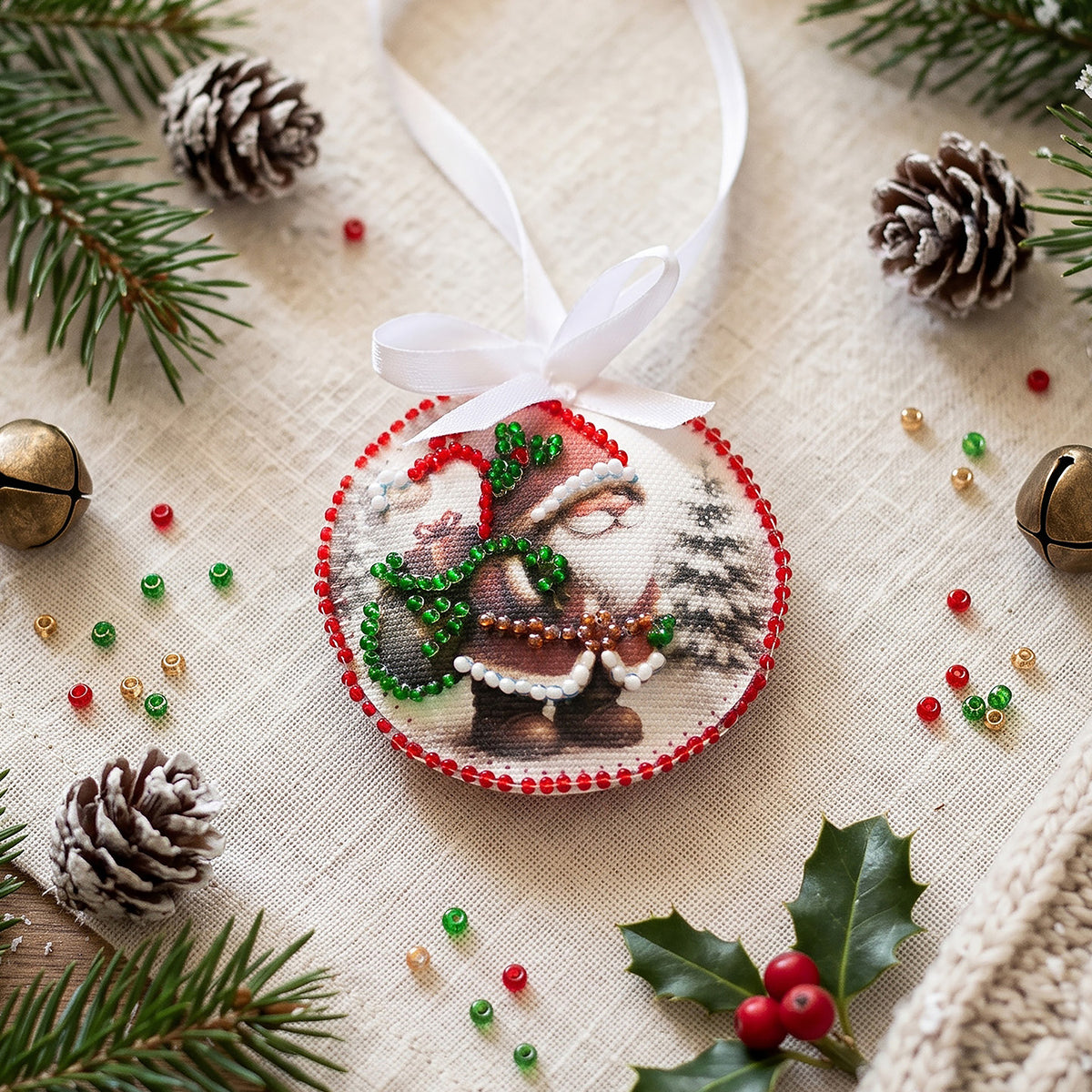 Perlen-Stickset Weihnachtsanhänger • Weihnachtsmann & Schneemann