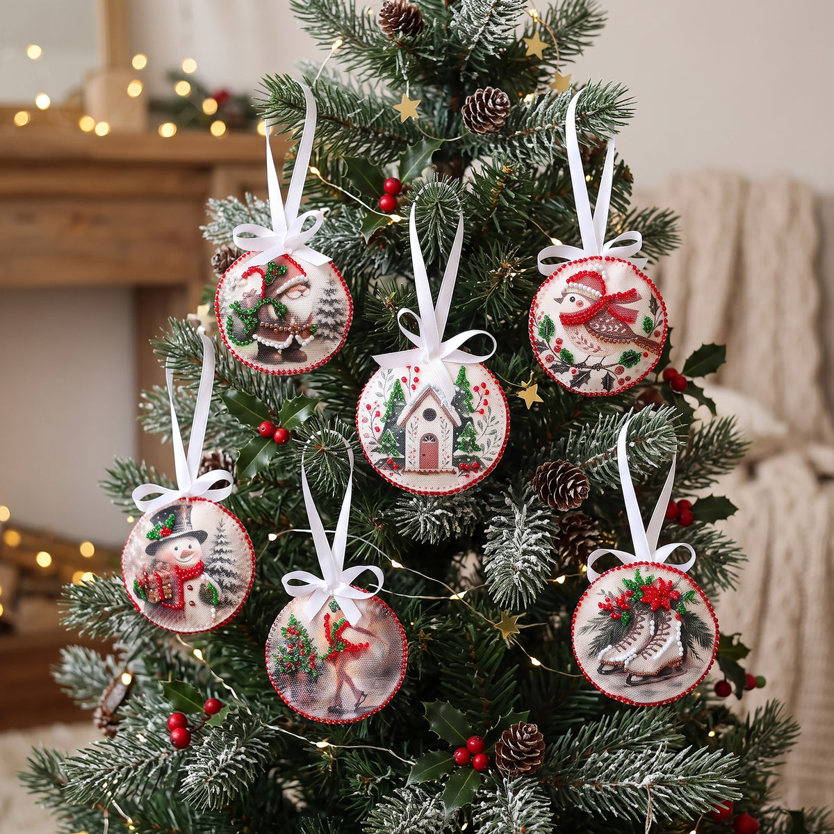 Perlen-Stickset Weihnachtsanhänger • Weihnachtsmann & Schneemann