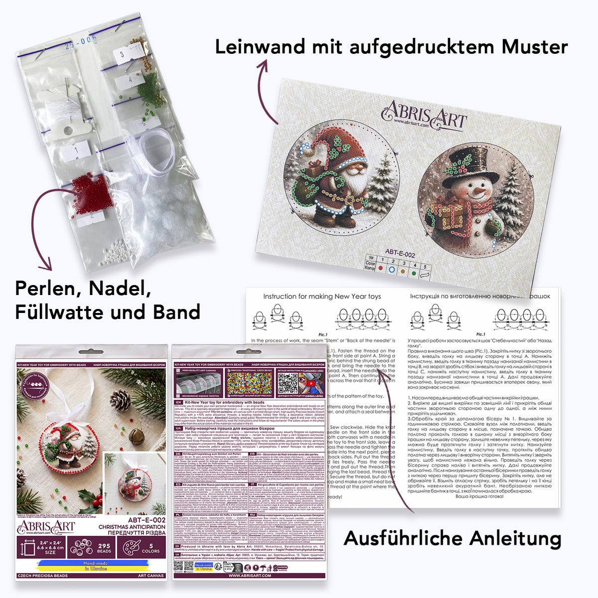 Perlen-Stickset Weihnachtsanhänger • Weihnachtsmann & Schneemann