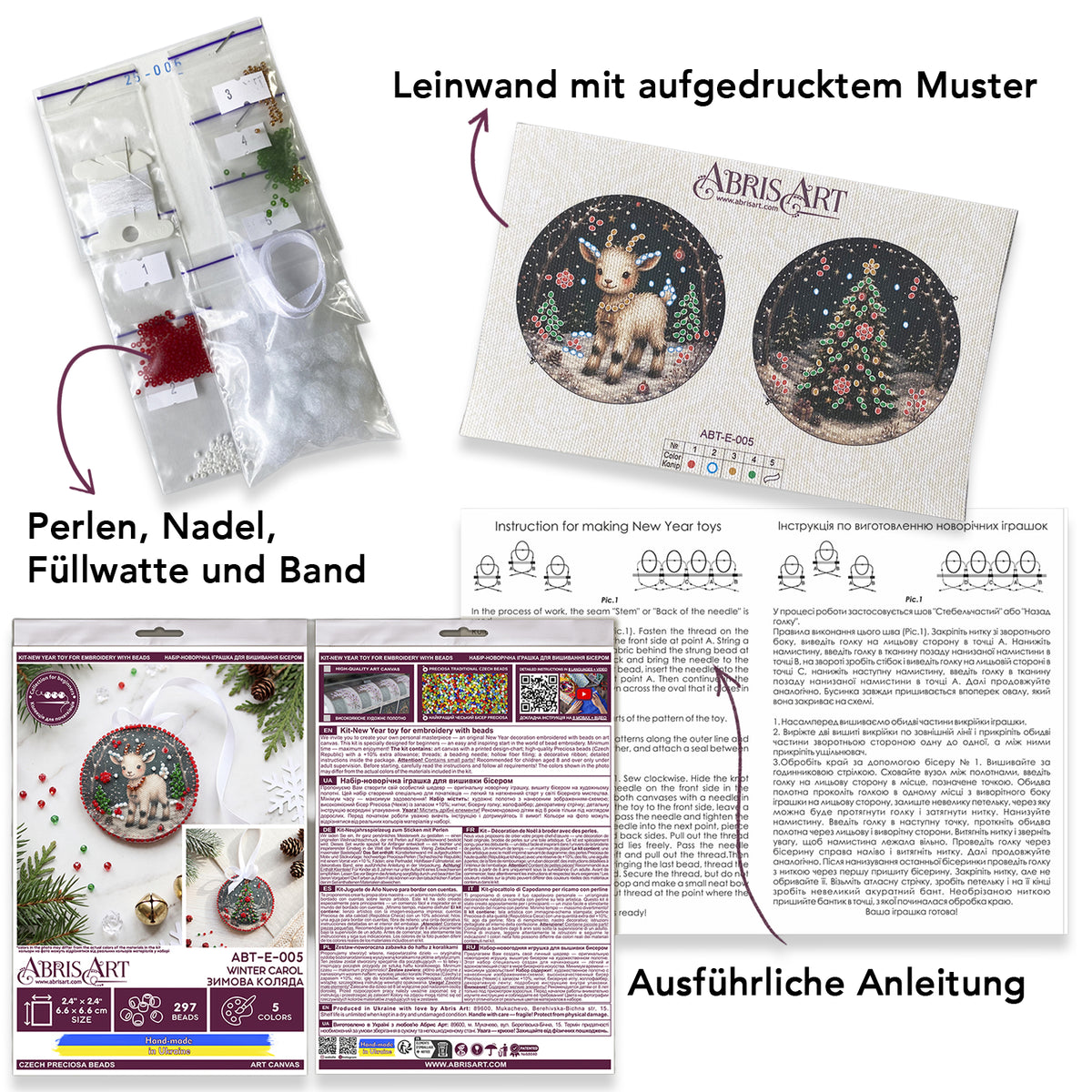 Kit broderie de perles suspension de Noël • Renne & sapin de Noël