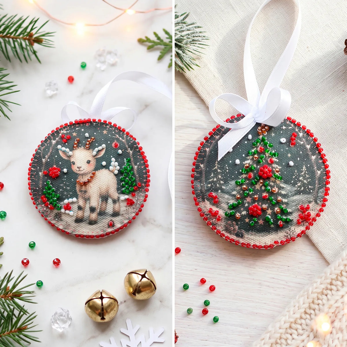 Kit broderie de perles suspension de Noël • Renne & sapin de Noël