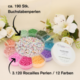 Rocailles Glasperlen 8/0 unregelmässige Grösse – Box mit Buchstabenperlen