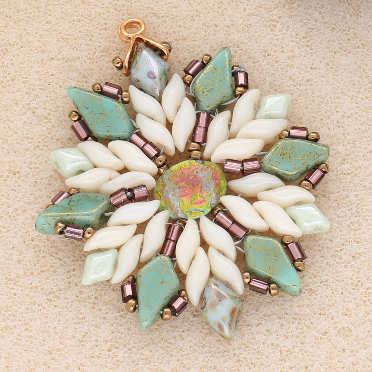 Baroque 2-Loch Cabochon - Backlit Citrine/Pink - PerlineBeads