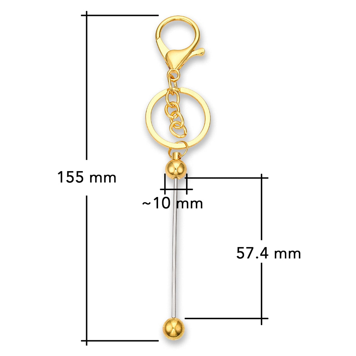 Bastel-Schlüsselanhänger Stab • befüllbar • Farbe Gold • 15.5cm - PerlineBeads SA