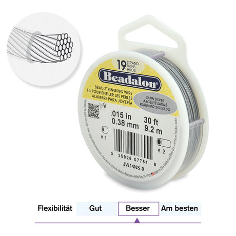 Beadalon Schmuckdraht 19 Fäden (0.38 mm) - Satin Silver (9.2 m) - PerlineBeads SA