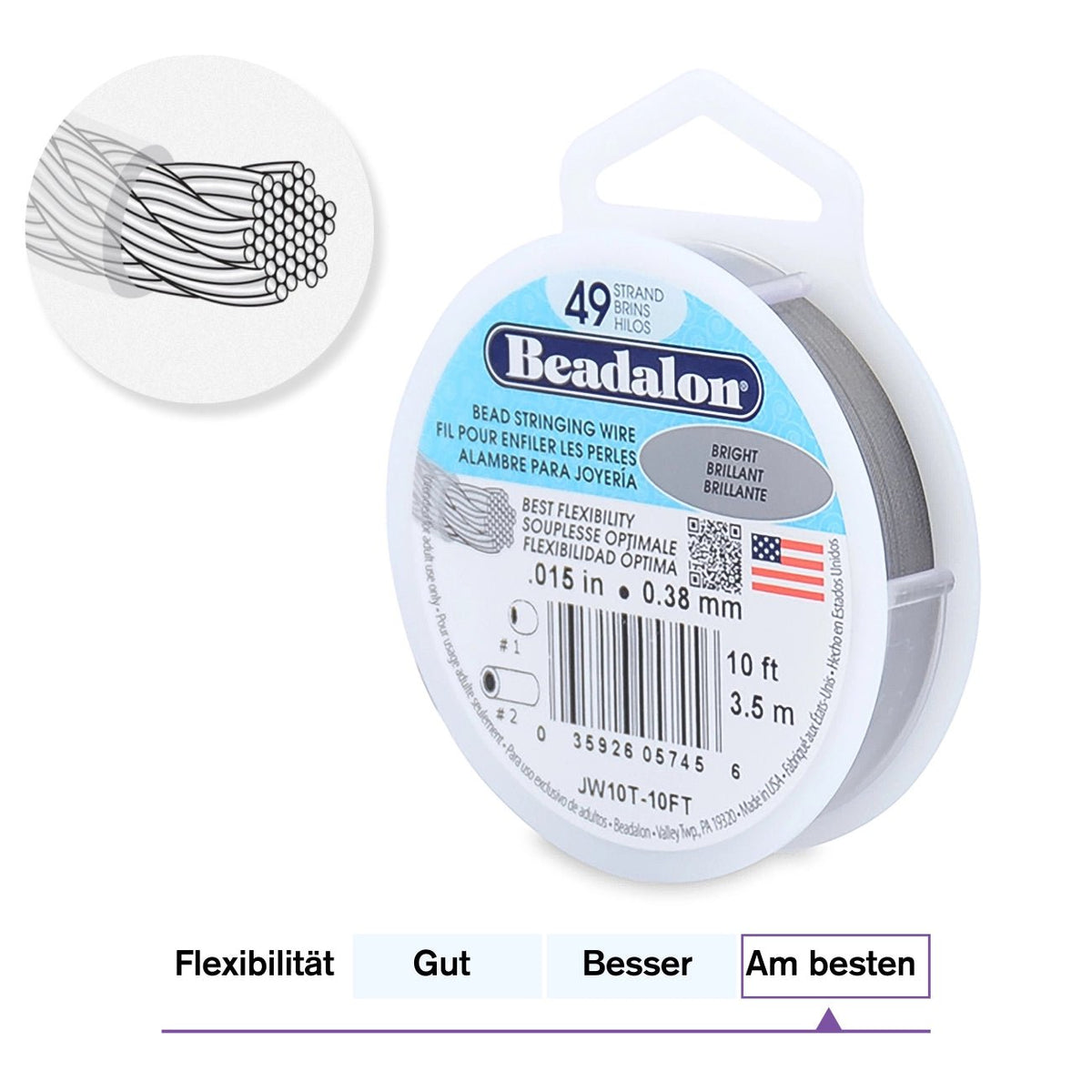 Beadalon Schmuckdraht 49 Fäden (0.46 mm) - Bright - Spule 3.1 m - PerlineBeads SA