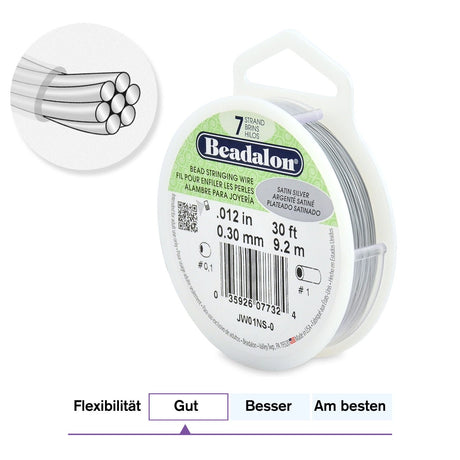 Beadalon Schmuckdraht 7 Fäden (0.30 mm) - Satin Silver - PerlineBeads SA