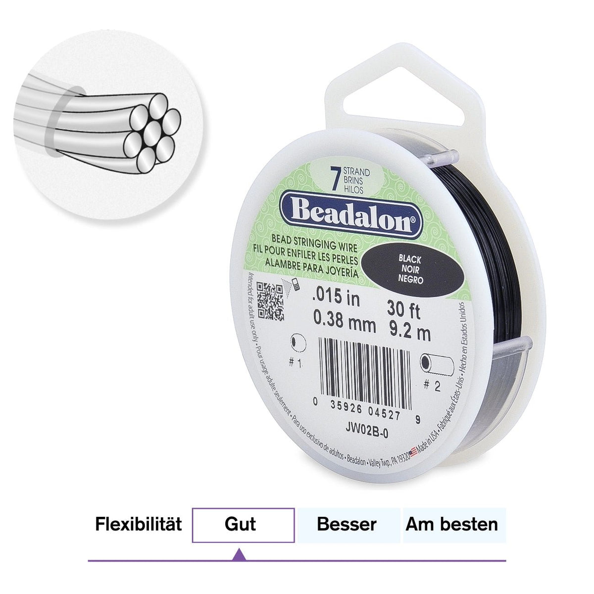 Beadalon Schmuckdraht 7 Fäden (0.38 mm) - Black - PerlineBeads SA