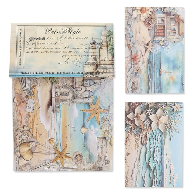 Bedrucktes Scrapbooking Papier | „Seaside Memories“ | 8 - teiliges Set - PerlineBeads SA