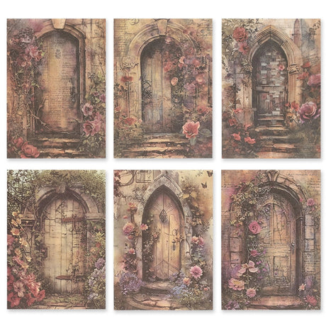 Bedrucktes Scrapbooking Papier | „Secret Garden Doors“ | 30 - teiliges Set - PerlineBeads SA