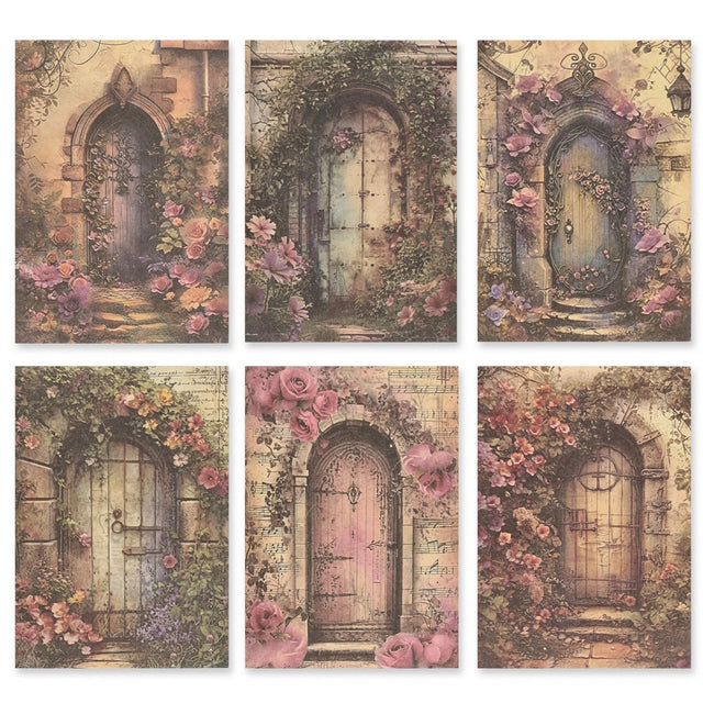 Bedrucktes Scrapbooking Papier | „Secret Garden Doors“ | 30 - teiliges Set - PerlineBeads SA