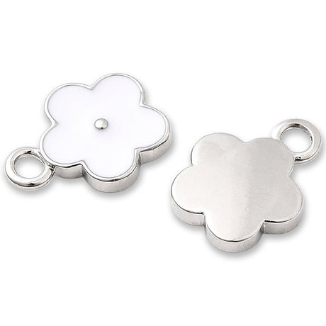 Blüten Charm Anhänger • platiniert • Emaille weiss • 9 x 11.5 mm - PerlineBeads SA