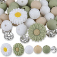 Blütenzauber Perlenset – Gänseblümchen, Salbeigrün-Edition, 79-teilig - PerlineBeads SA