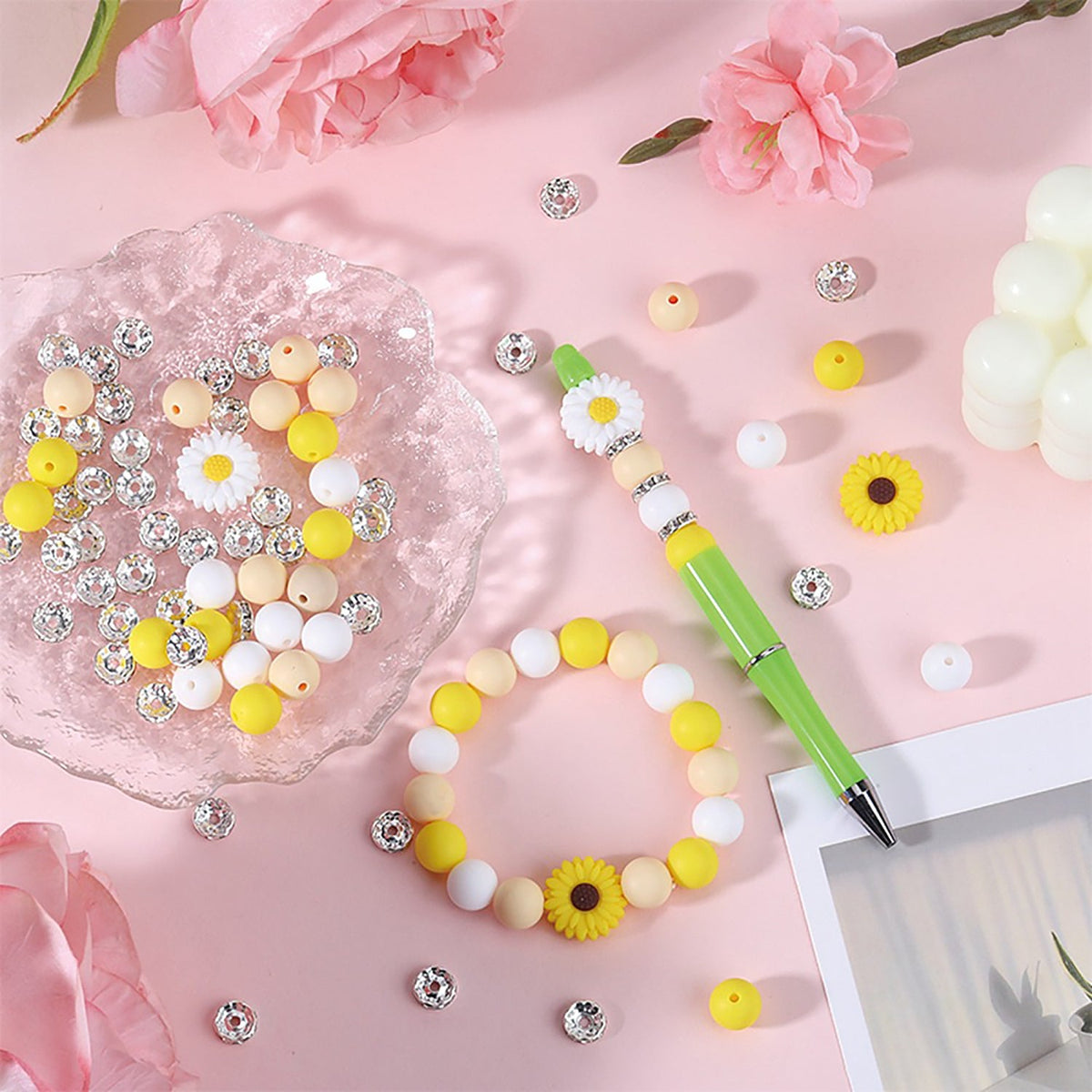 Blütenzauber Perlenset – Gänseblümchen & Sonnenblume, 79-teilig - PerlineBeads SA