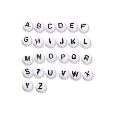 Buchstabenperlen / Acrylperlen – Alphabet A - Z - weiss - schwarz - PerlineBeads SA