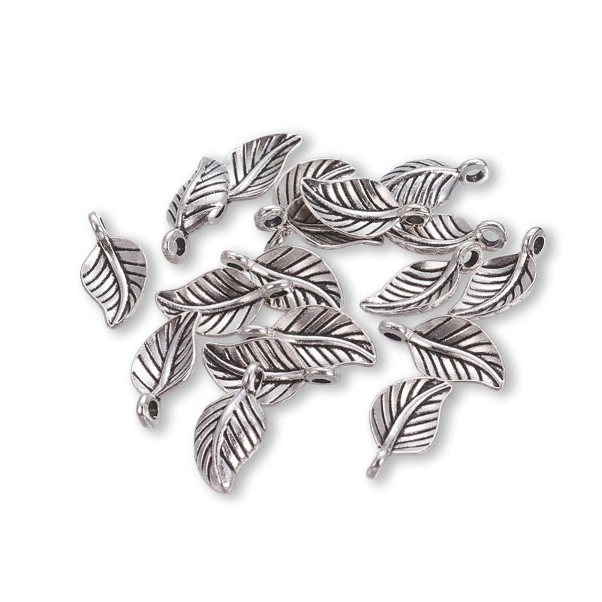 Charm - Anhänger Blatt, Farbe antik Silber - PerlineBeads SA