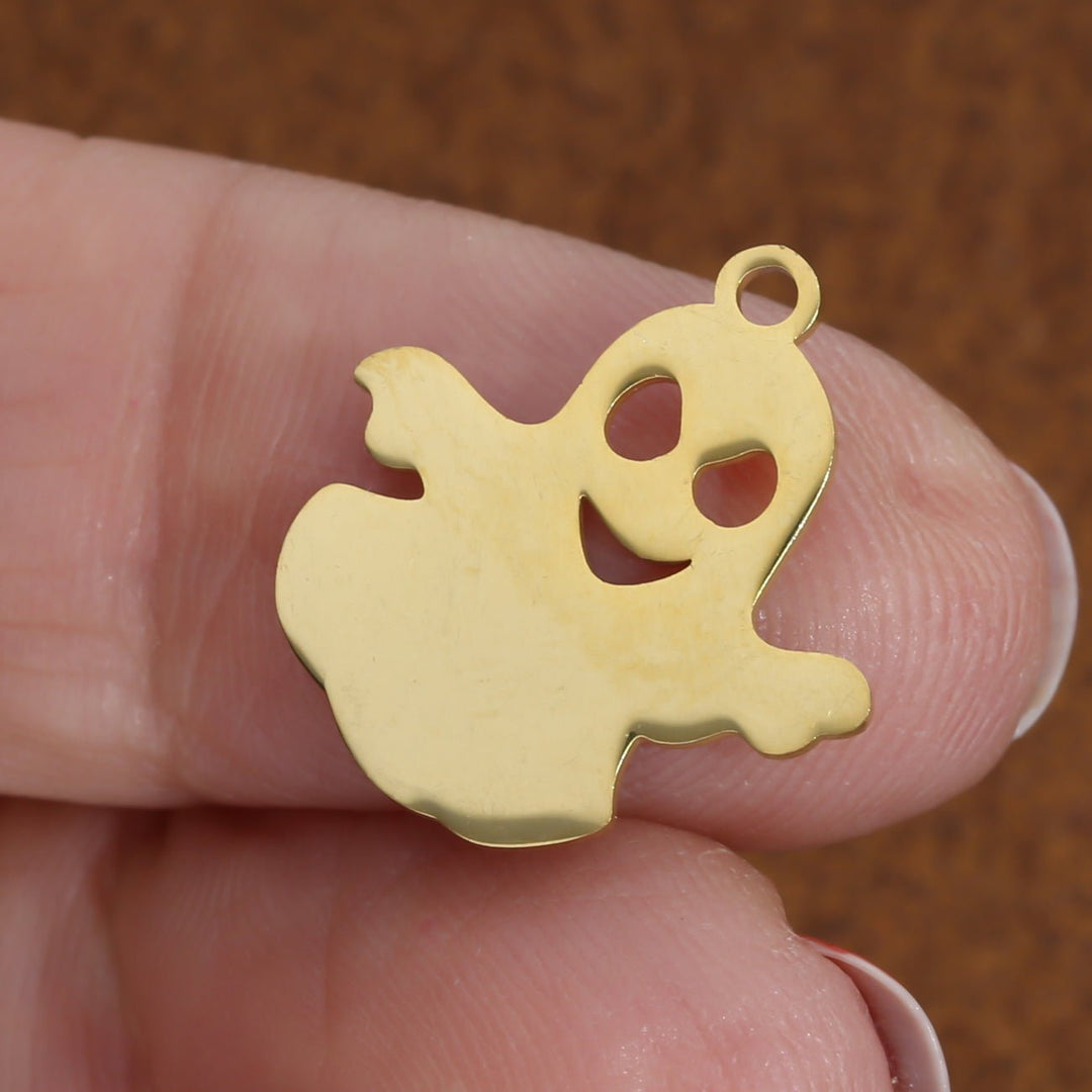 Charm / Anhänger Halloween “Gespenst” - Edelstahl Farbe Gold - PerlineBeads