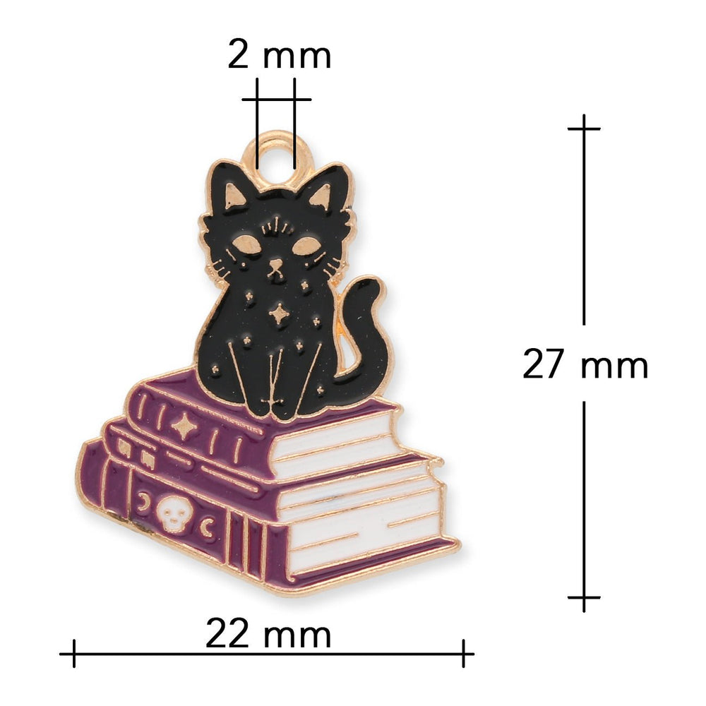 Charm / Anhänger Halloween “Katze mit Bücher” - PerlineBeads