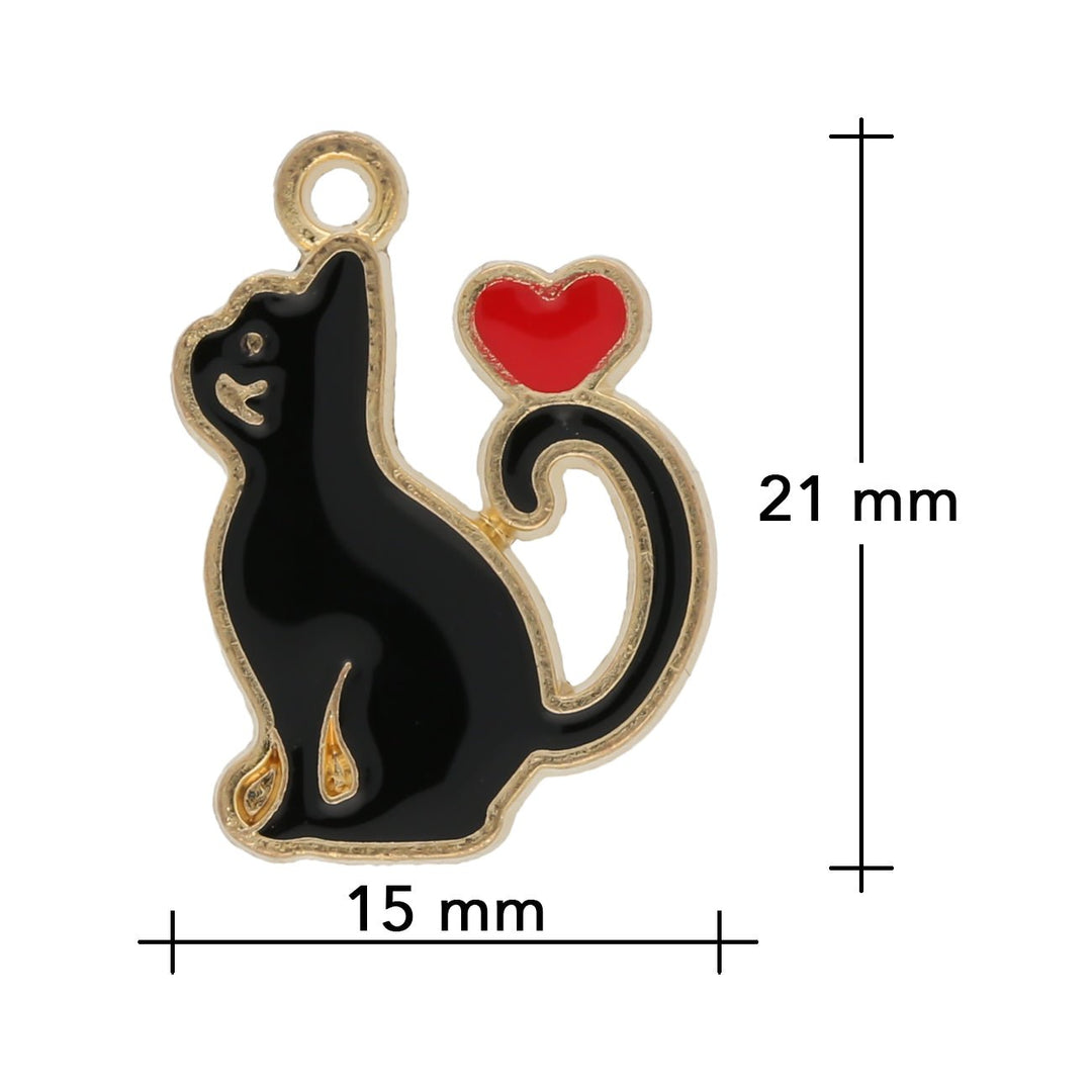 Charm / Anhänger “Katze mit Herz” - Gold/schwarz - PerlineBeads