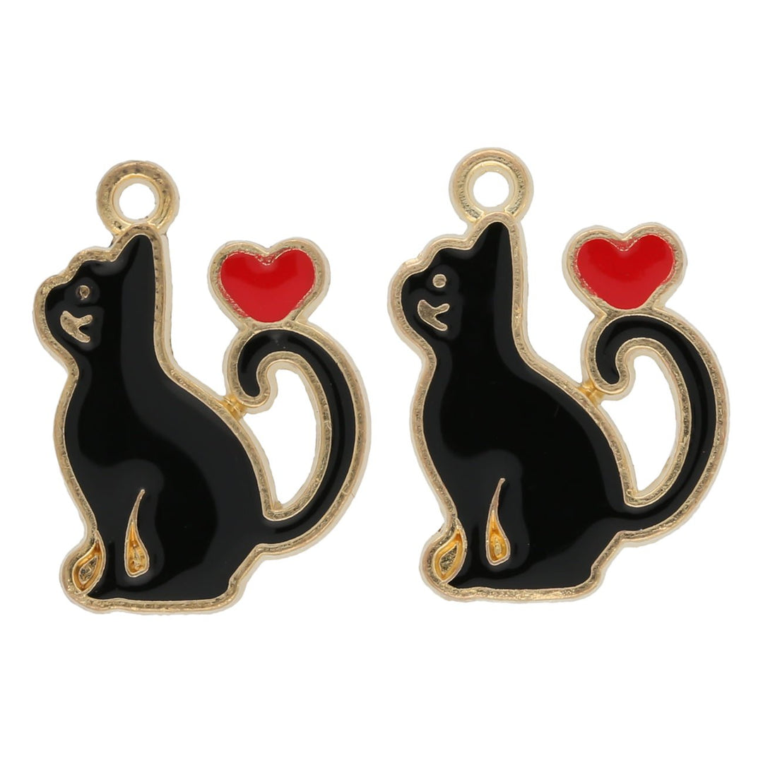 Charm / Anhänger “Katze mit Herz” - Gold/schwarz - PerlineBeads