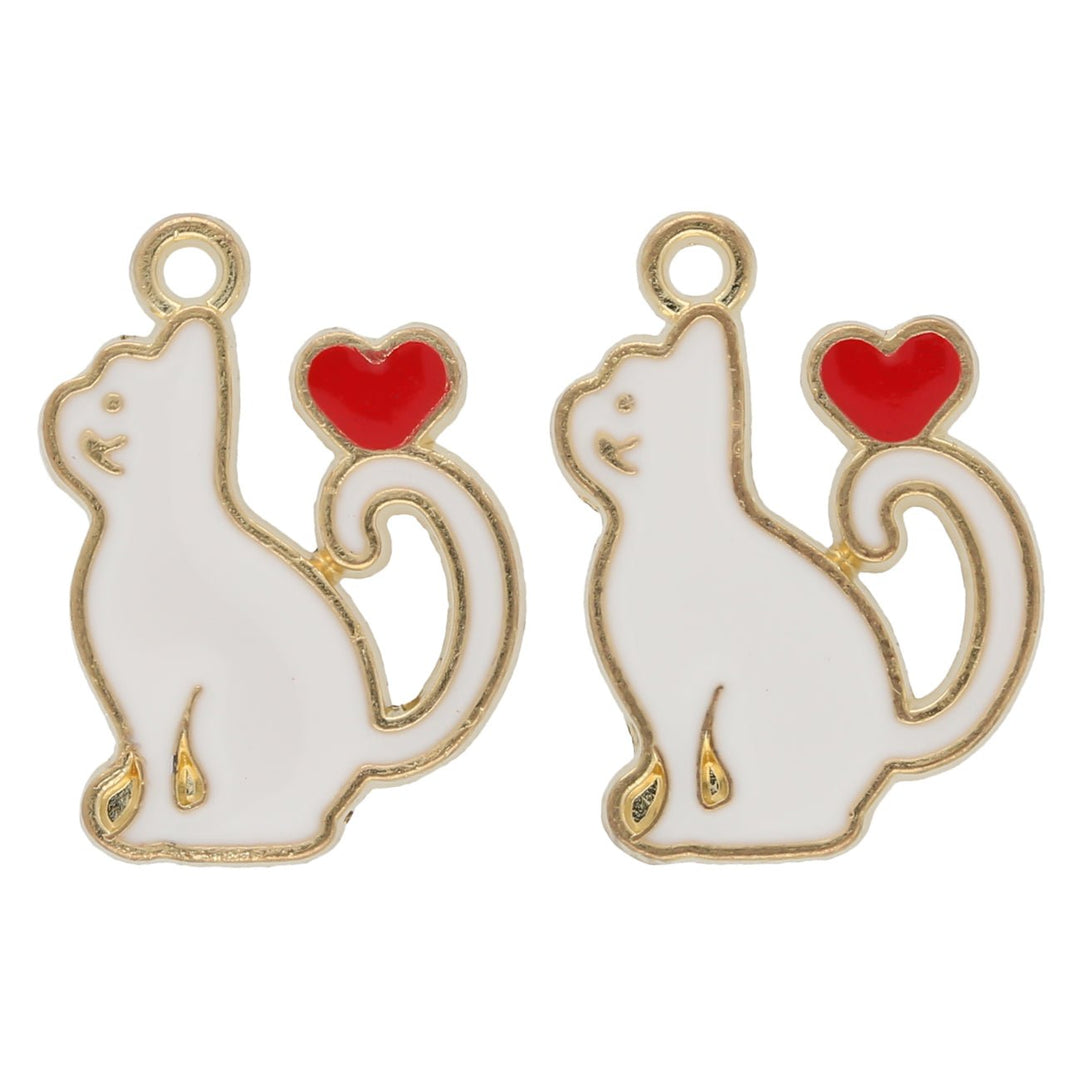 Charm / Anhänger “Katze mit Herz” - Gold/weiss - PerlineBeads