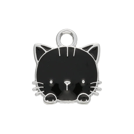 Charm / Anhänger “Katzenkopf” - Silber - schwarz - PerlineBeads