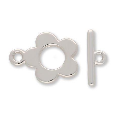 Claspgarten Knebelverschluss "Blume" | 15x20mm | 1 - strängig | rhodiniert (Silber) - PerlineBeads SA