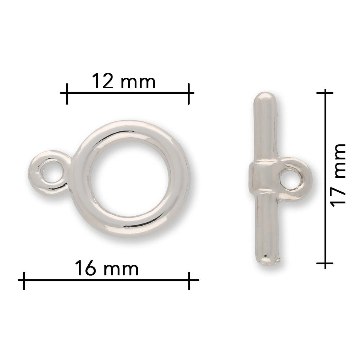 Claspgarten Knebelverschluss rund | 12 mm | 1 - strängig | rhodiniert (Silber) - PerlineBeads SA