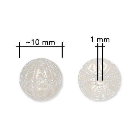 Filigrane Metallperlen rund | silberfarben | Ø ca. 10 mm | (5 Stk.) - PerlineBeads SA