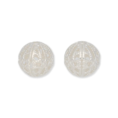 Filigrane Metallperlen rund | silberfarben | Ø ca. 10 mm | (5 Stk.) - PerlineBeads SA
