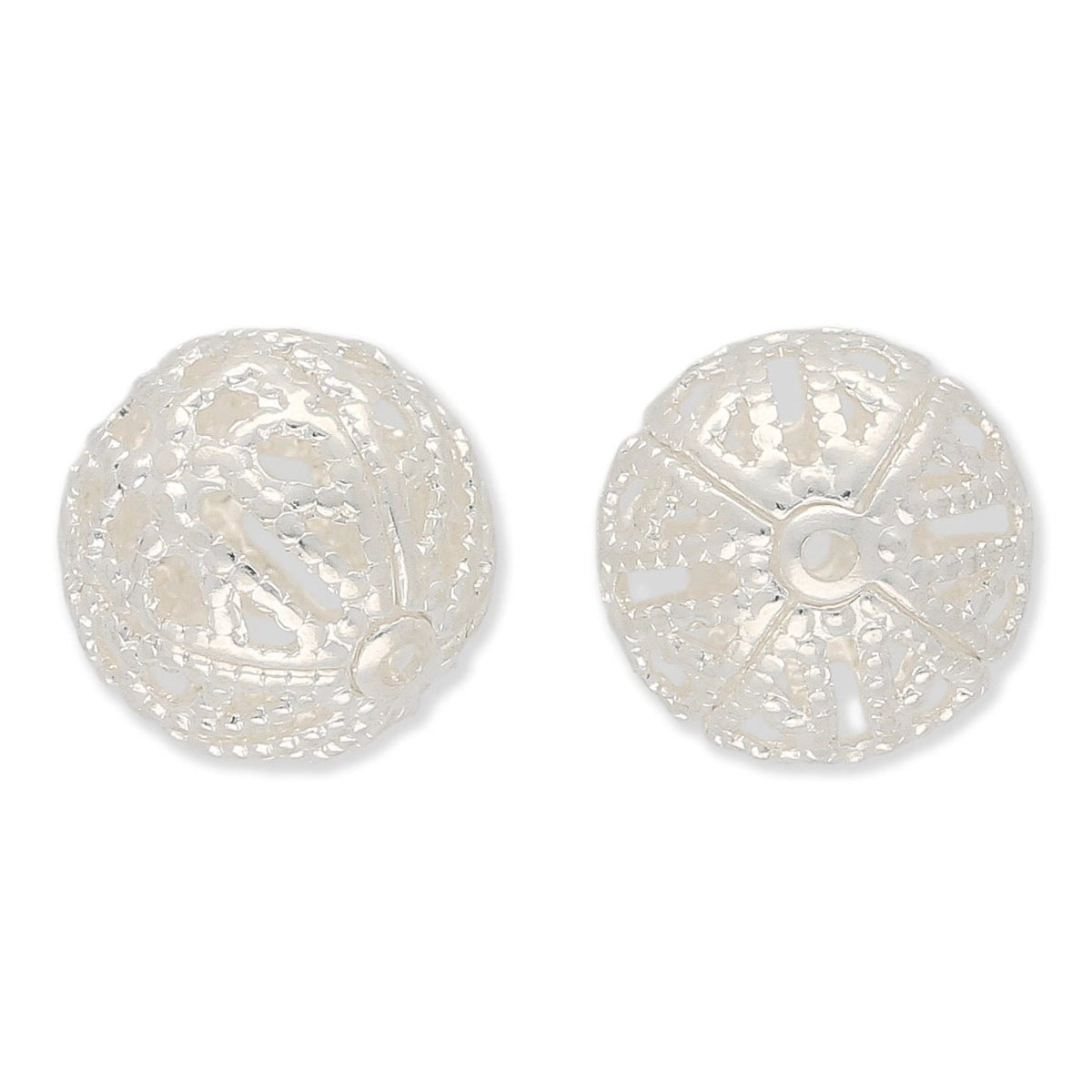 Filigrane Metallperlen rund | silberfarben | Ø ca. 13.5 mm | (2 Stk.) - PerlineBeads SA