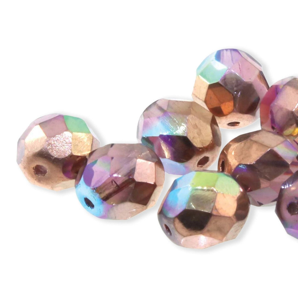 Fire polished 6 mm Glasperlen - Light Amethyst Copper Rainbow - PerlineBeads SA