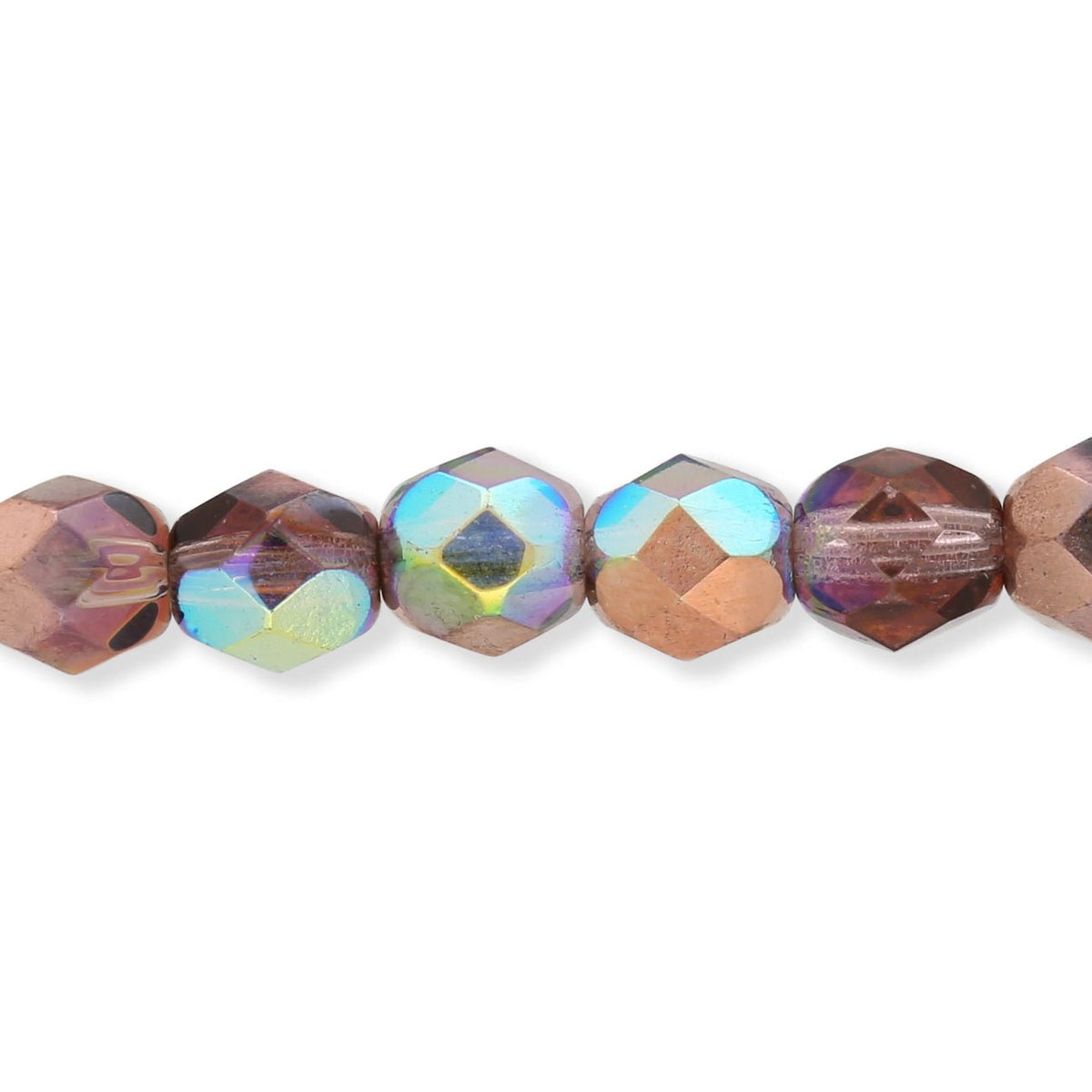 Fire polished 6 mm Glasperlen - Light Amethyst Copper Rainbow - PerlineBeads SA