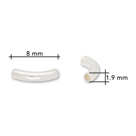 Gebogene Spacer Röhrchen – Silberfarben, 8mm (20 Stück) - PerlineBeads SA