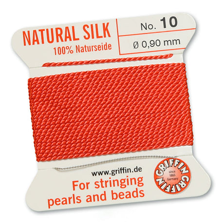 Griffin Perlseide – 100% Naturseide – No. 10 (0,90 mm) - Korallrot - PerlineBeads SA