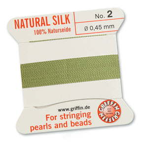 Griffin Perlseide – 100% Naturseide – No. 2 (0,45 mm) - Jadegrün - PerlineBeads SA