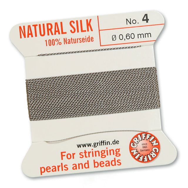 Griffin Perlseide – 100% Naturseide – No. 4 (0,60 mm) - Grau - PerlineBeads