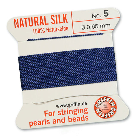 Griffin Perlseide – 100% Naturseide – No. 5 (0,65 mm) - Dunkelblau - PerlineBeads