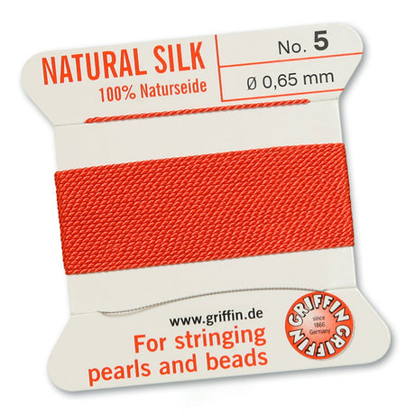 Griffin Perlseide – 100% Naturseide – No. 5 (0,65 mm) - Korallrot - PerlineBeads SA