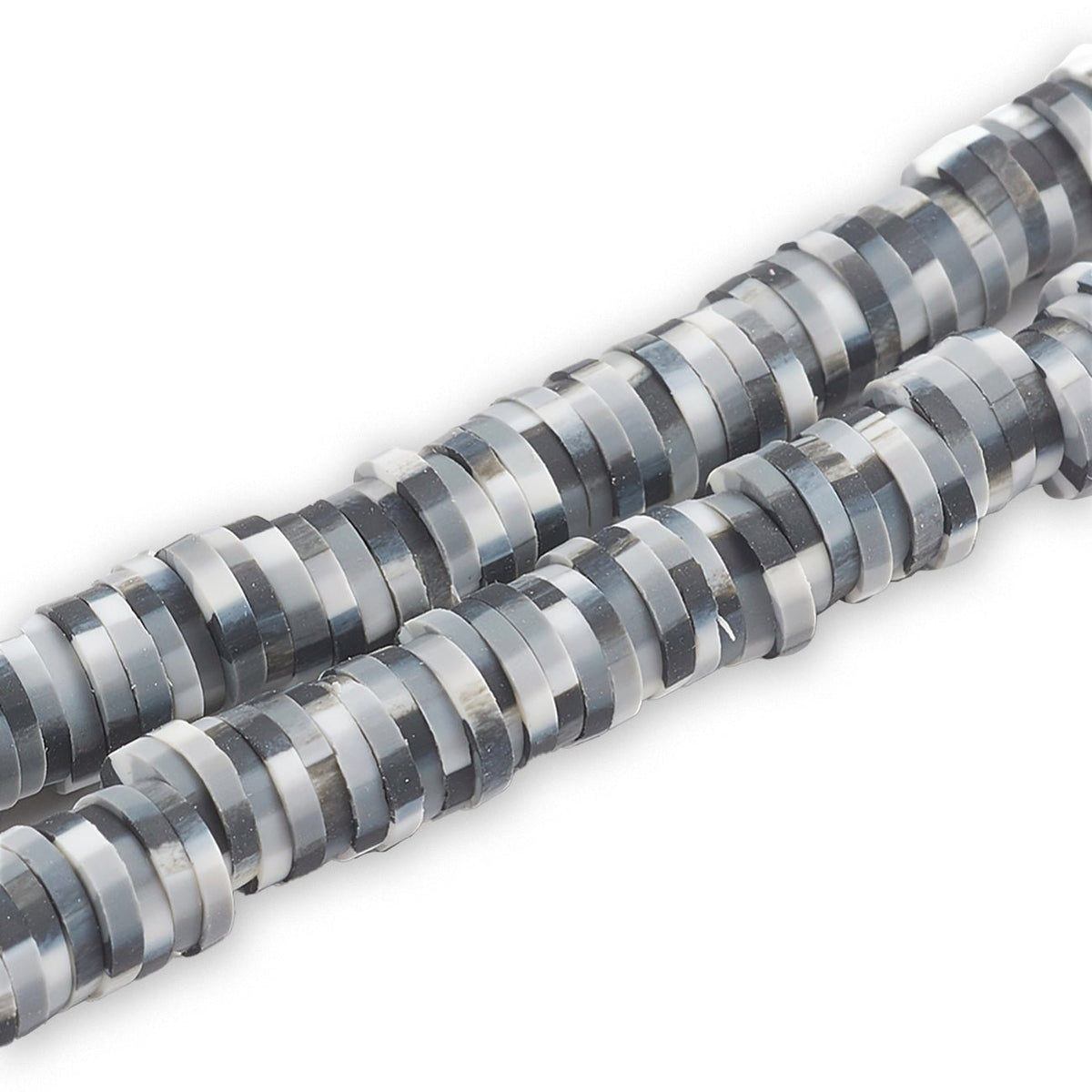Heishi-Perlen aus Polymerpaste 6 mm – Black & White Mix - PerlineBeads