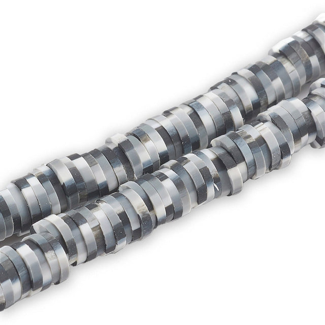 Heishi-Perlen aus Polymerpaste 6 mm – Black & White Mix - PerlineBeads