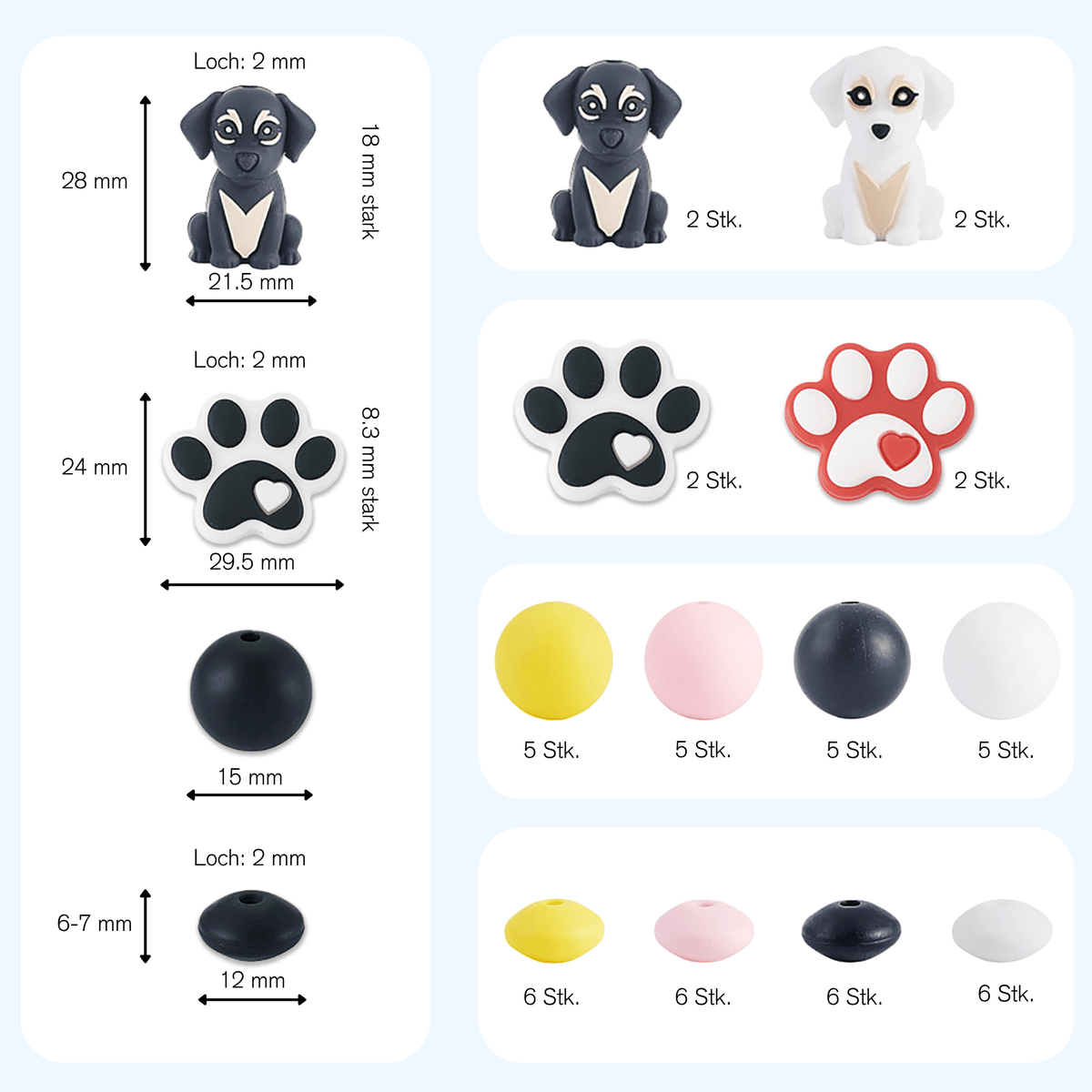 Hunde-Perlenset – Pfötchen & Welpen, 52-teilig - PerlineBeads SA