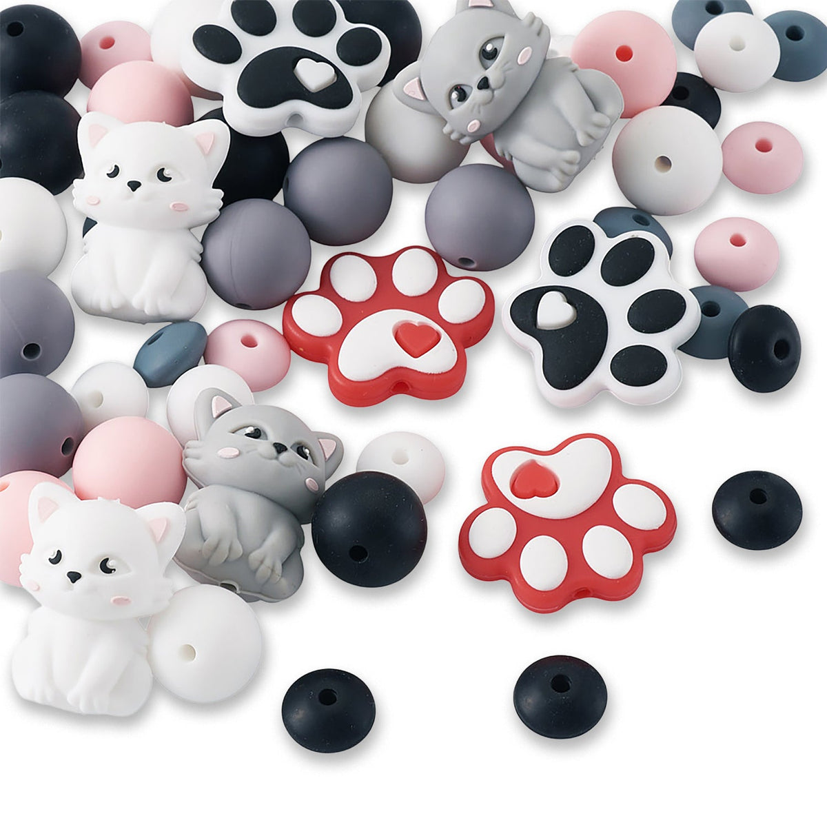 Katzen-Perlenset – Pfötchen & Kätzchen, 52-teilig - PerlineBeads SA