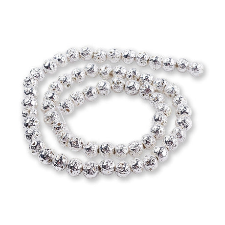 Lavastein - Perlen 6 mm - galvanisiert - Farbe Silber - PerlineBeads SA